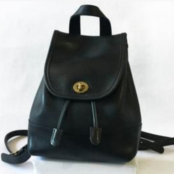 Coach Handbags - Vintage Coach Black & Brass Leather Backpack Bag